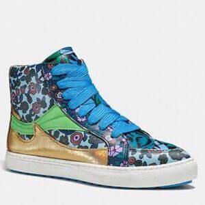 Floral High-Top Sneaker in Blue and Green